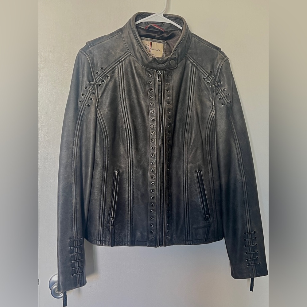 Wilson’s Leather Vintage Women’s Large Moto Biker Jacket Distressed Lace RARE